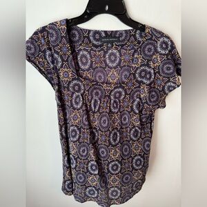 Blue pattern silk blouse